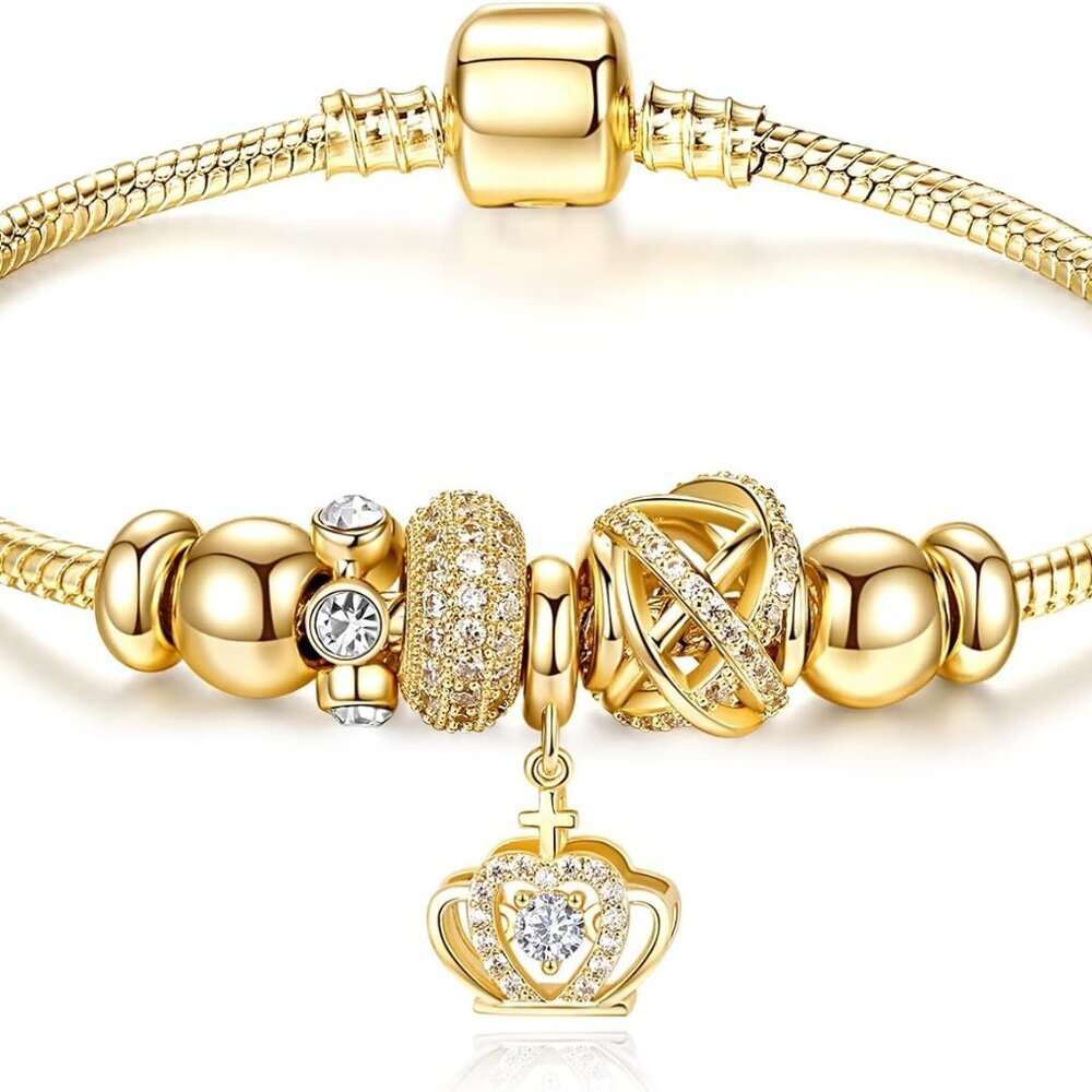 14k Gold Plated Charm Bracelet With Cubic Zirconia For Women Elegant Gift